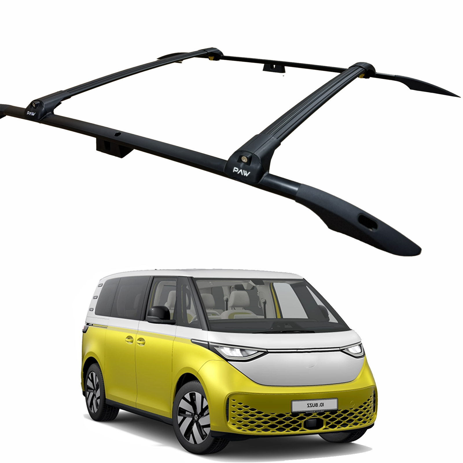For Volkswagen ID. Buzz Roof Side Rails and Roof Rack Cross Bars Black For Volkswagen ID. Buzz Roof Side Rails and Roof Rack Cross Bars Black